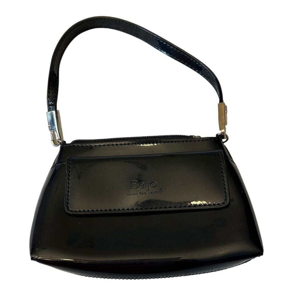Beijo Women's Satchel Black Patent Leather Glossy Zipper Snap Side Pocket Chic
